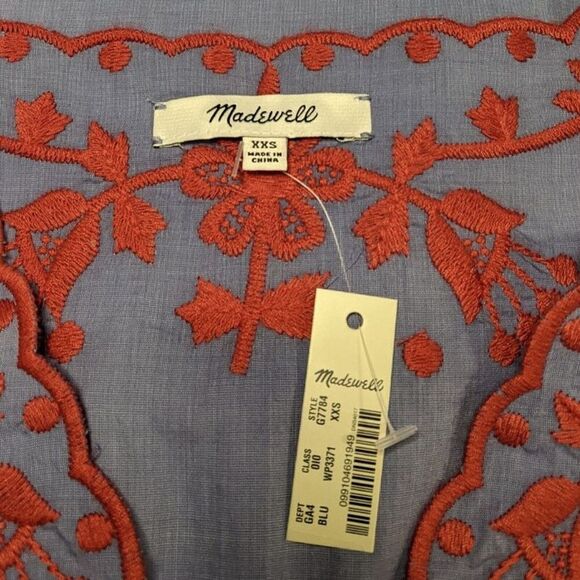 NWT Madewell Embroidered Breeze Cotton Dress Lightweight Resort Boho Blue XXS - Picture 9 of 13